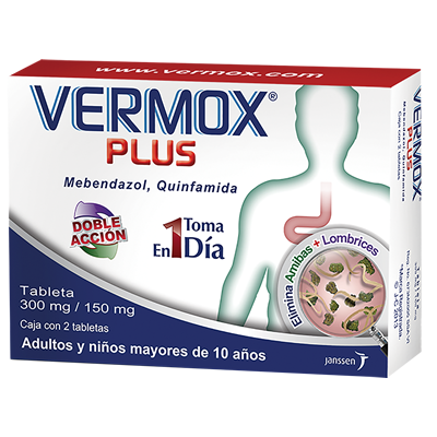 VERMOX PLUS MEBENDAZOLE QUINFAMIDE 300/150 MG 2 TABS